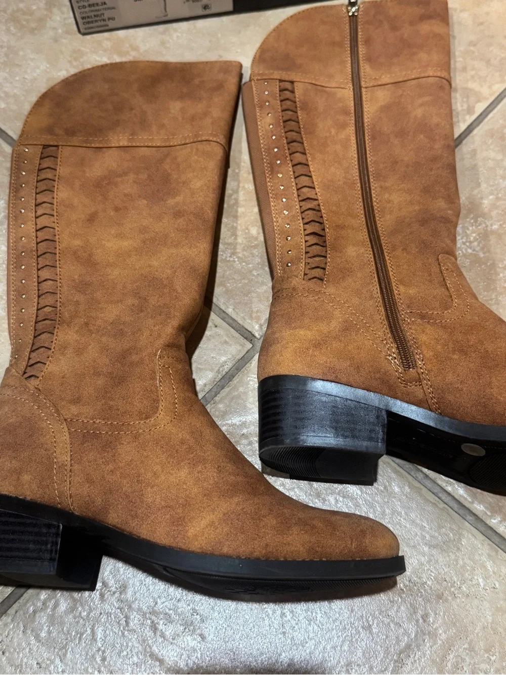 Tan Suede Mid-Calf Boots with Side Zip